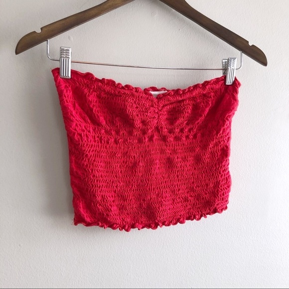 Urban Outfitters Stretch Fitted Strapless Crop Tube Top Bandeau Shirt Red - Picture 1 of 9